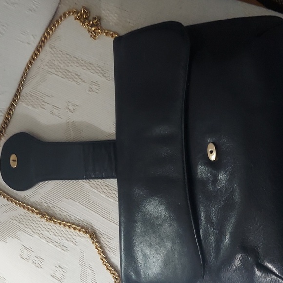 Vintage Susan Gail Black Leather Clutch Shoulder chain Bag - Picture 10 of 13